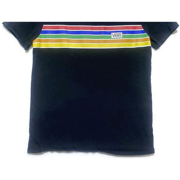 Vans T-Shirt Youth Size Medium Black With Multicolored Stripe Unisex - Picture 4 of 6